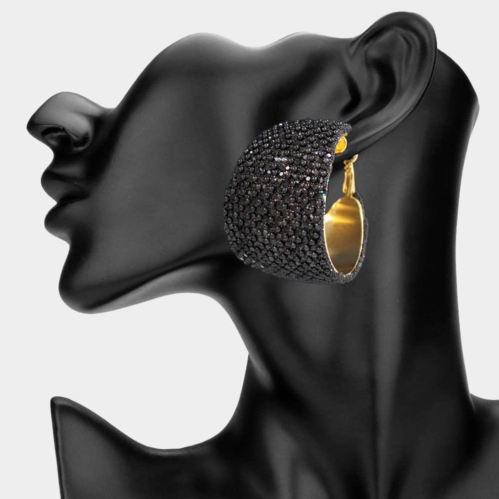 Oversized Wide Bling Studded Hoop Earrings