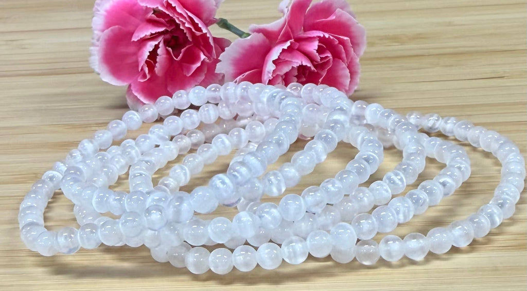4mm Natural Selenite Crystal Healing Stretch Bracelet 7.5"