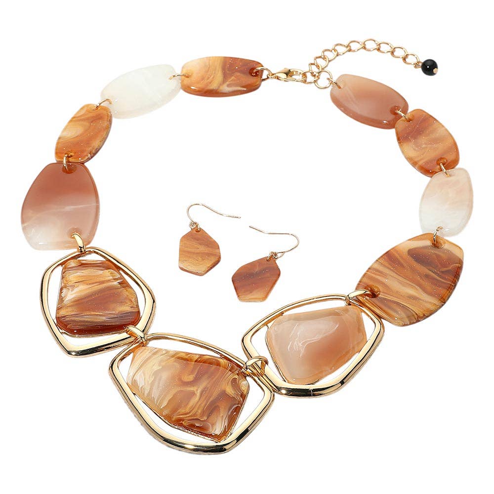 Geometric Chunky Sparkled Celluloid Acetate Plate Link Statement Necklace