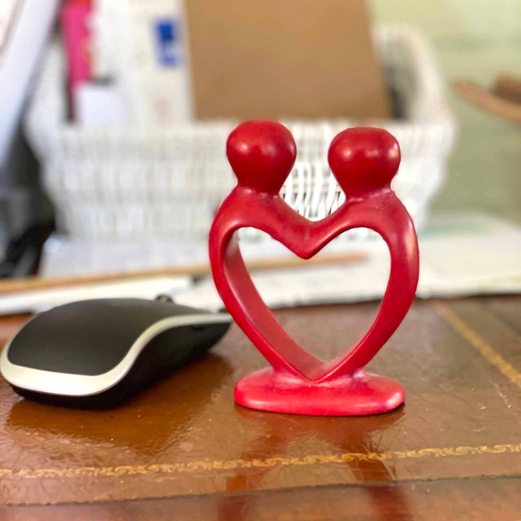 Lover's Heart Soapstone Sculptures - Red Finish
