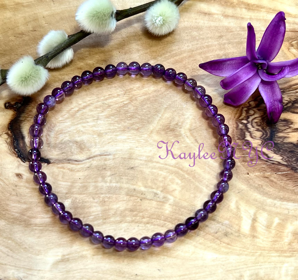 Natural Amethyst 4mm 7.5” Crystal Healing Stretch Bracelet