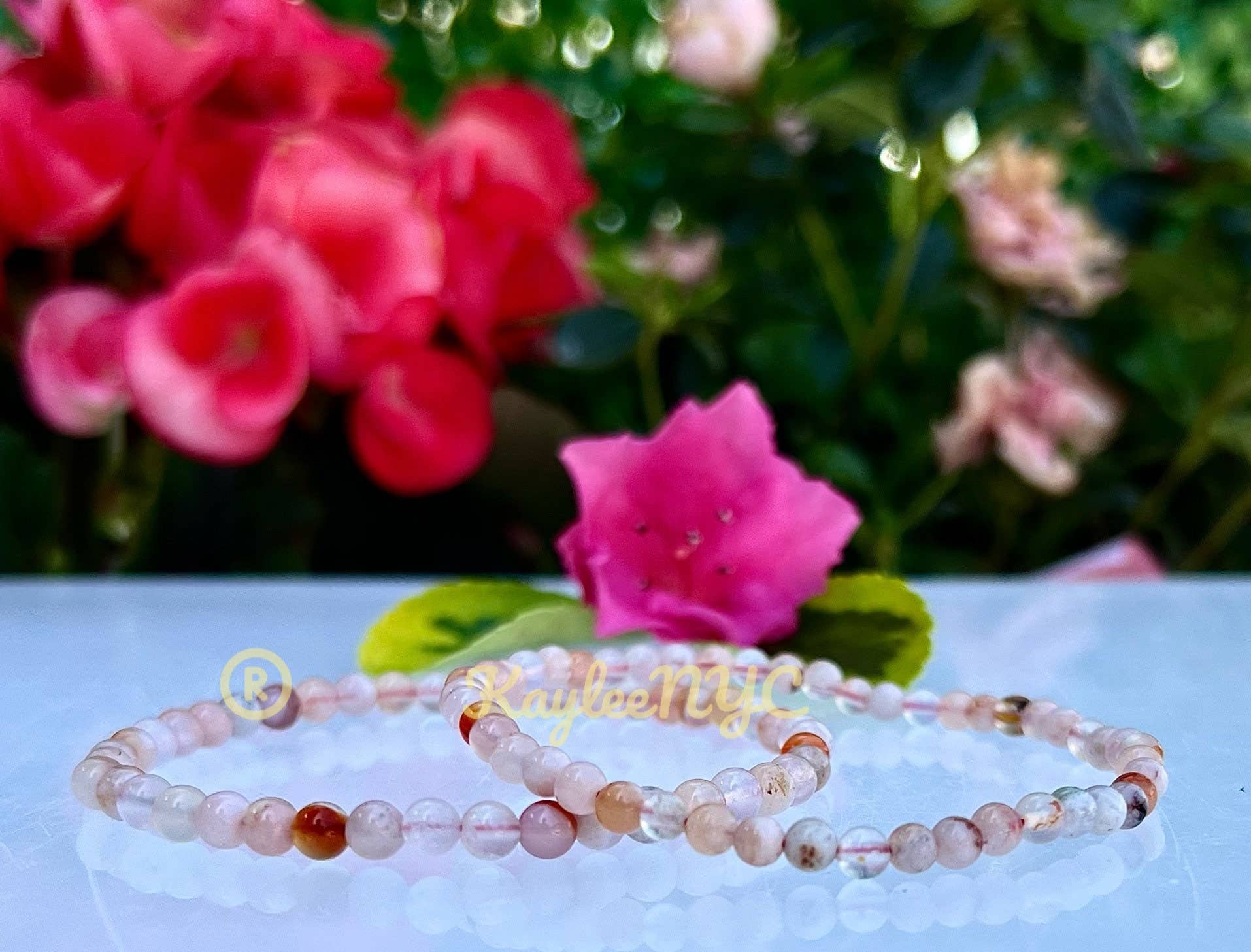 Natural Flower Agate 4mm Crystal Healing Stretch Bracelet