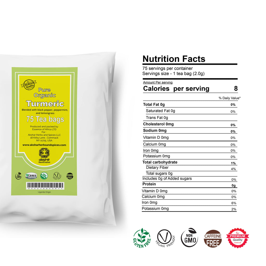 Turmeric Tea 75 Bags, Black Pepper Blend, Caffeine Free