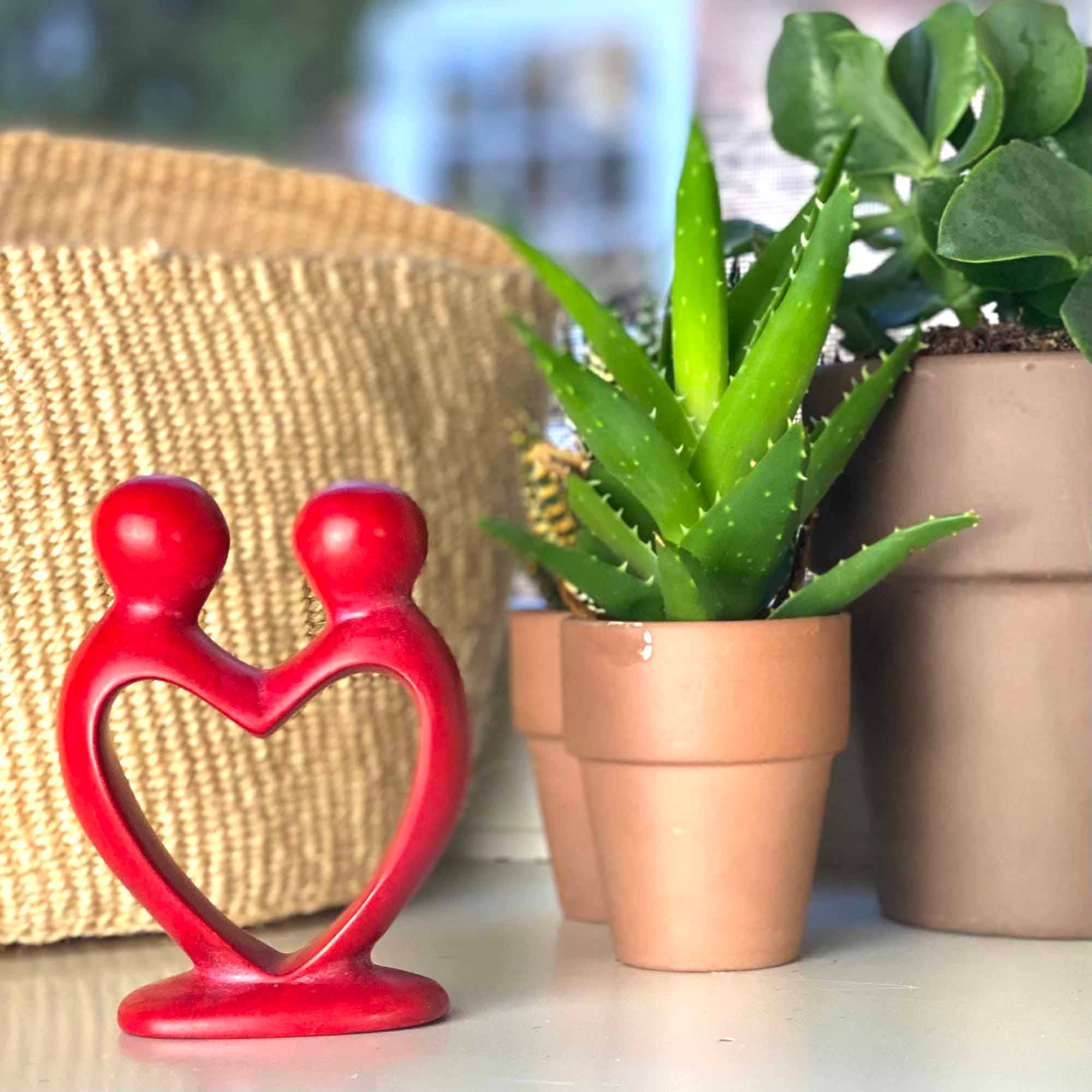 Lover's Heart Soapstone Sculptures - Red Finish